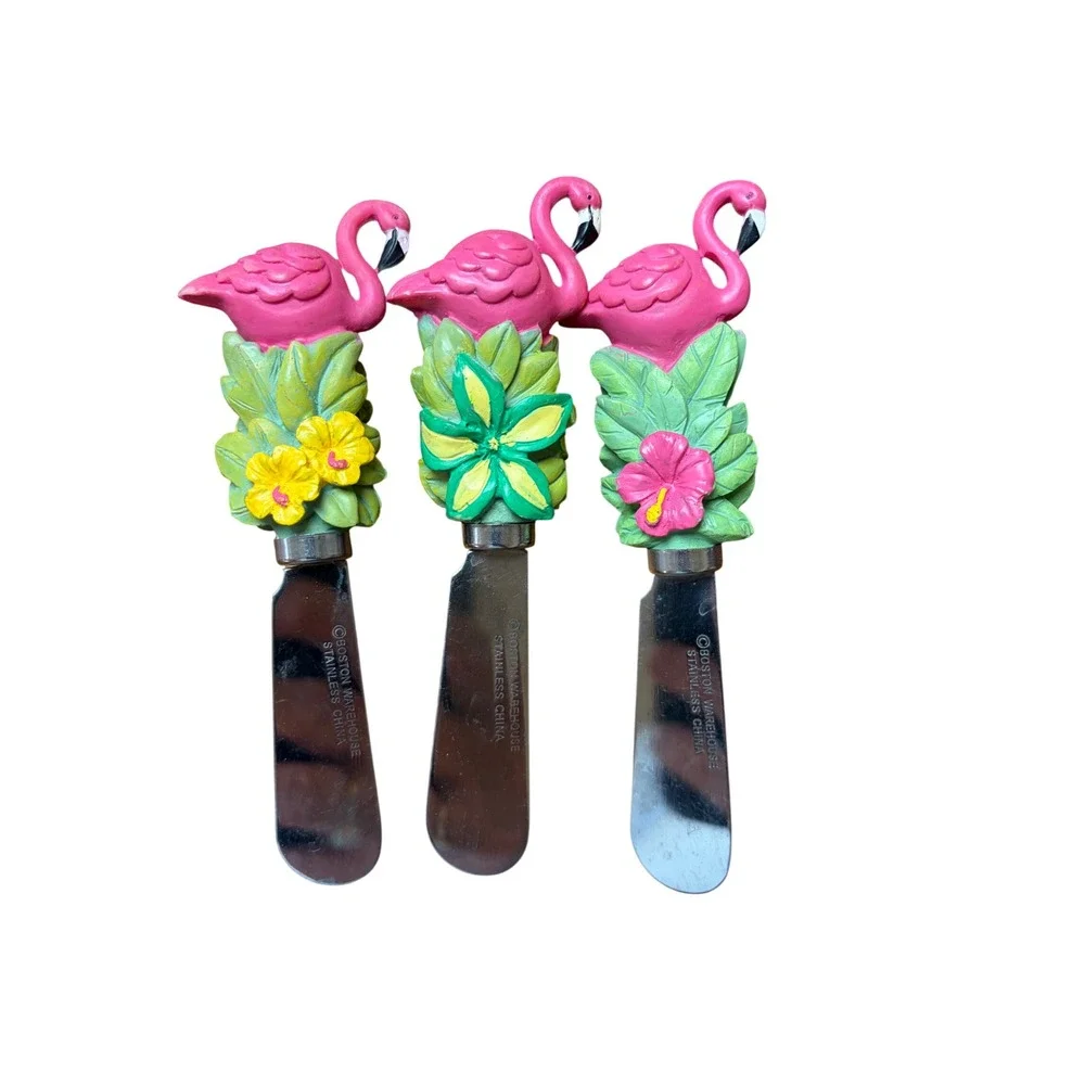 Boston Warehouse Pink Flamingo Tropical Cheese Spreader Set of 3 Stainless Steel